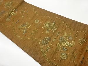 変わり草花によろけ縞模様織出し袋帯